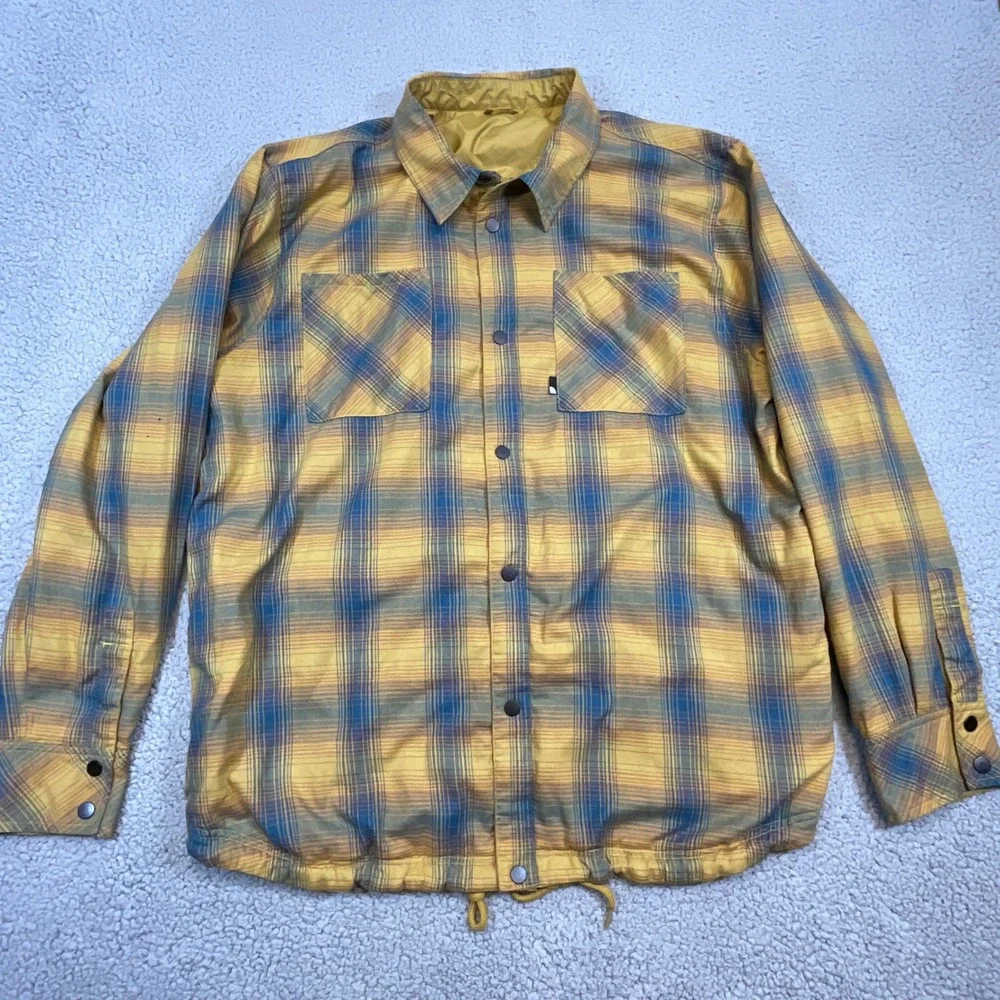 The North Face Flannel Jacket Mens XL Yellow Plaid Lined Snap Reve